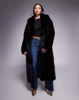 Aria Cove Aria Cove faux fur oversized collared maxi jacket in black