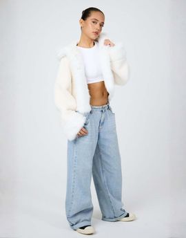 Aria Cove Aria Cove faux fur trim boucle hooded jacket in cream-White