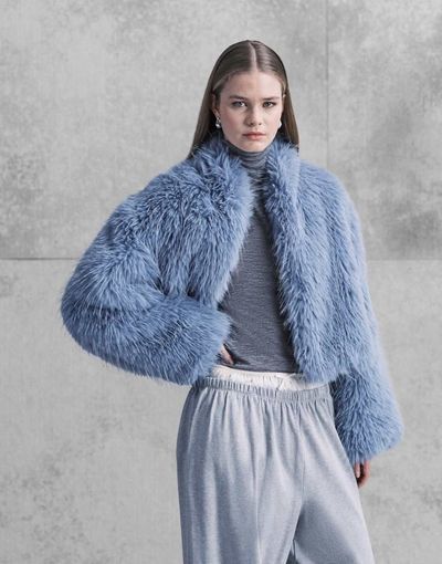 Aria Cove Aria Cove faux fur wide sleeves cropped jacket in blue