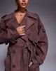 Aria Cove Aria Cove faux suede belted maxi trench coat in chocolate-Brown - 3