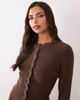 Aria Cove Aria Cove fine knit scallop neck button through cardigan set in chocolate-Brown - 1