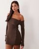 Aria Cove Aria Cove foldover off shoulder button down knit mini dress in chocolate-Brown - 2