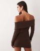 Aria Cove Aria Cove foldover off shoulder button down knit mini dress in chocolate-Brown - 4