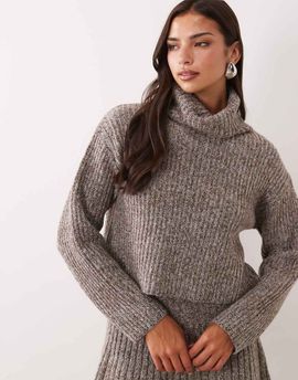 Aria Cove Aria Cove high neck knitted sweater set in charcoal marl-Gray