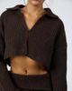 Aria Cove Aria Cove knit wide ribbed collared clasp front cardigan in chocolate - part of a set-Brown - 2