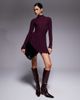 Aria Cove Aria Cove knitted high neck wide rib ruffle mini dress in burgundy-Red - 1
