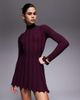 Aria Cove Aria Cove knitted high neck wide rib ruffle mini dress in burgundy-Red - 2