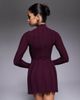Aria Cove Aria Cove knitted high neck wide rib ruffle mini dress in burgundy-Red - 3