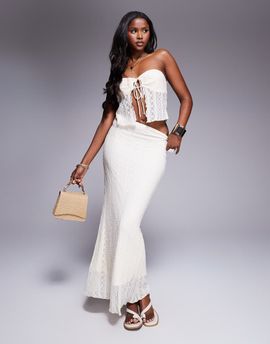 Aria Cove Aria Cove lace fishtail hem maxi skirt in cream - part of a set-White