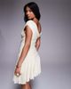 Aria Cove Aria Cove mesh drape detail off the shoulder ruffle skirt mini dress in cream-White - 2