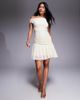 Aria Cove Aria Cove mesh drape detail off the shoulder ruffle skirt mini dress in cream-White - 3