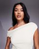 Aria Cove Aria Cove mesh drape detail off the shoulder ruffle skirt mini dress in cream-White - 4