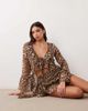 Aria Cove Aria Cove mesh frill wrap plunge flare sleeve top in leopard print - part of a set-Multi - 1