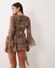 Aria Cove Aria Cove mesh frill wrap plunge flare sleeve top in leopard print - part of a set-Multi - 4