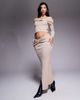 Aria Cove Aria Cove metal detail foldover fluffy knit maxi skirt in beige - part of a set-Neutral - 1