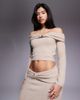 Aria Cove Aria Cove off the shoulder metal detail fluffy knit sweater in beige - part of a set-Neutral - 1