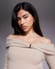 Aria Cove Aria Cove off the shoulder metal detail fluffy knit sweater in beige - part of a set-Neutral - 3