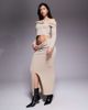 Aria Cove Aria Cove off the shoulder metal detail fluffy knit sweater in beige - part of a set-Neutral - 4