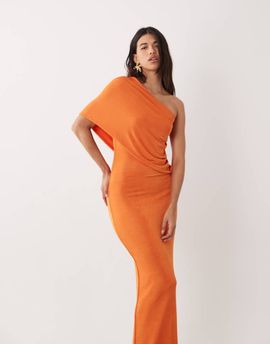 Aria Cove Aria Cove one shoulder drape detail maxi dress in orange