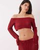 Aria Cove Aria Cove open crochet off shoulder flare sleeve beach crop top in burgundy - part of a set-Red - 2
