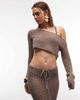 Aria Cove Aria Cove open crochet off shoulder flare sleeve beach crop top in soft brown - part of a set - 2