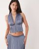 Aria Cove Aria Cove plissé halterneck plunge neck open tie back top in blue - part of a set - 2