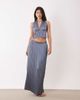 Aria Cove Aria Cove plissé halterneck plunge neck open tie back top in blue - part of a set - 4