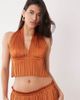 Aria Cove Aria Cove plisse halterneck plunge open tie back top in orange - part of a set - 1