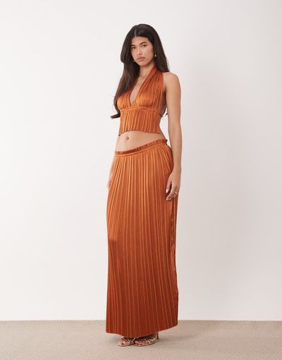 Aria Cove Aria Cove plisse ruffle waist detail maxi skirt in orange - part of a set