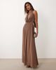 Aria Cove Aria Cove plunge cowl neck wrap scarf detail maxi dress in mocha-Brown - 2