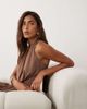 Aria Cove Aria Cove plunge cowl neck wrap scarf detail maxi dress in mocha-Brown - 3