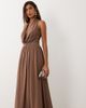 Aria Cove Aria Cove plunge cowl neck wrap scarf detail maxi dress in mocha-Brown - 4