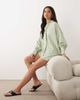 Aria Cove Aria Cove pocket front deep cuff oversized shirt in green stripes - part of a set - 1