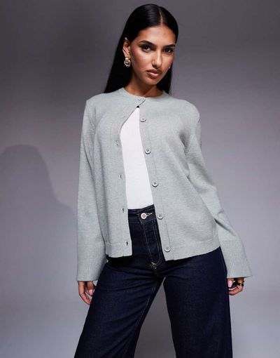Aria Cove Aria Cove ribbed deep wide cuffs cardigan in light heather gray