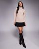 Aria Cove Aria Cove ribbed knit funnel neck 3/4 zip sweater in oat-Neutral - 3