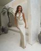 Aria Cove Aria Cove satin deep cowl neck scarf detail maxi dress in light gold-White - 1