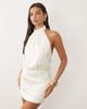 Aria Cove Aria Cove satin high neck fitted skirt mini dress in cream-White - 3