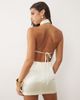 Aria Cove Aria Cove satin high neck fitted skirt mini dress in cream-White - 4