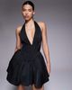 Aria Cove Aria Cove satin plunge halterneck corset detail skater mini dress in black - 1