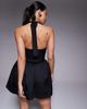 Aria Cove Aria Cove satin plunge halterneck corset detail skater mini dress in black - 2