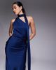 Aria Cove Aria Cove satin ruched side scarf detail maxi dress in navy - 2