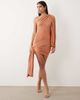 Aria Cove Aria Cove shimmer knit asymmetric shoulder drape detail tie side mini dress in orange - 1