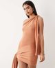 Aria Cove Aria Cove shimmer knit asymmetric shoulder drape detail tie side mini dress in orange - 3