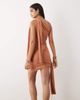 Aria Cove Aria Cove shimmer knit asymmetric shoulder drape detail tie side mini dress in orange - 4