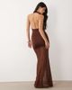 Aria Cove Aria Cove slinky plunge halterneck sheer hem maxi dress in chocolate-Brown - 2