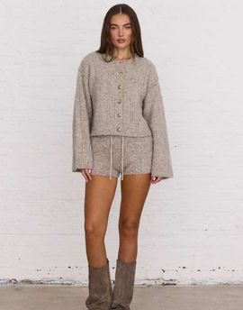 Aria Cove Aria Cove slouchy ribbed knit wide sleeve cardigan set in camel-NEUTRAL