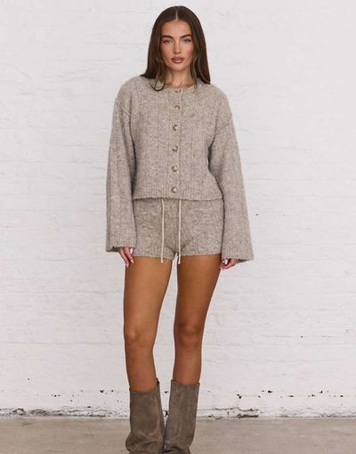 Aria Cove Aria Cove slouchy ribbed knit wide sleeve cardigan set in camel-NEUTRAL