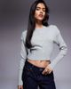 Aria Cove Aria Cove structured rib knit waist deep cuff cropped cardigan in gray - 1