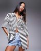 Aria Cove Aria Cove terrycloth oversized beach shirt in black and white stripe-Multi - 2