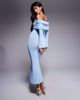 Aria Cove Aria Cove textured boucle ruched bardot fold-over maxi dress in blue-White - 2